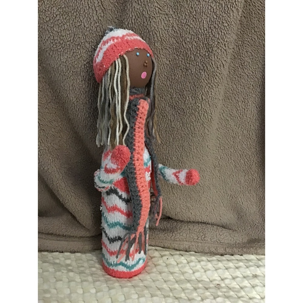 Handmade Winter‎ Doll Figurine Knitted Hat Scarf Sweater Festive Decor Gift - Picture 2 of 4